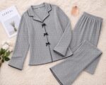 Elegant Ribbed Knit Bow-Accent Pajama Set grey - Image 3